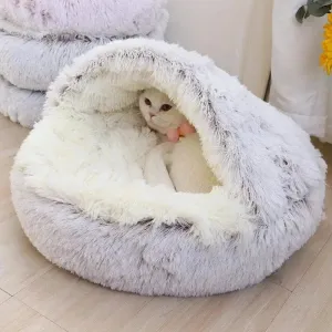 2-in-1 Cozy Plush Pet Bed Nest for Cats & Dogs