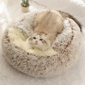 Cozy Plush Enclosed Bed for Cats & Small Pets