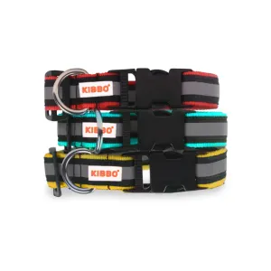 Kibbo Premium Nylon Collar with Buckle and D Ring For Dogs (Red, Yellow, Sea Green/Pack of 3)